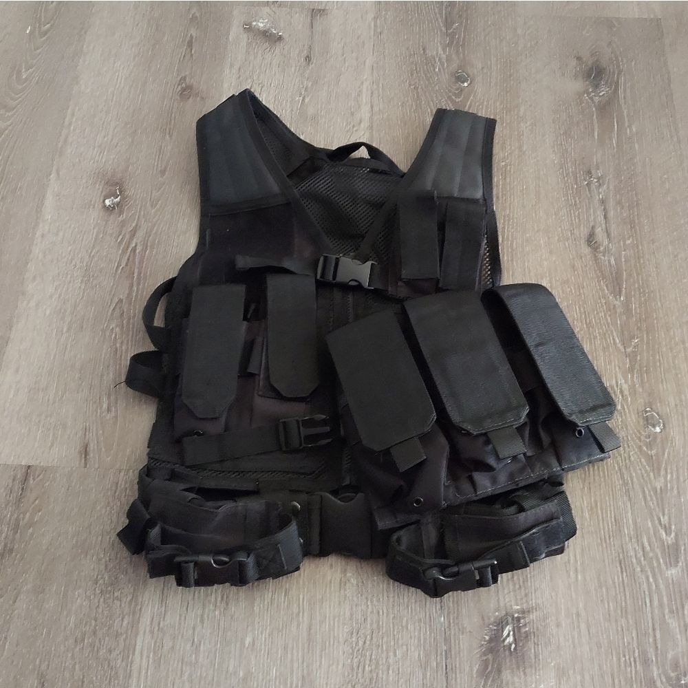 Vism Black Mesh Tactical Vest Cross Draw Adjustable S-L Shooting Vest